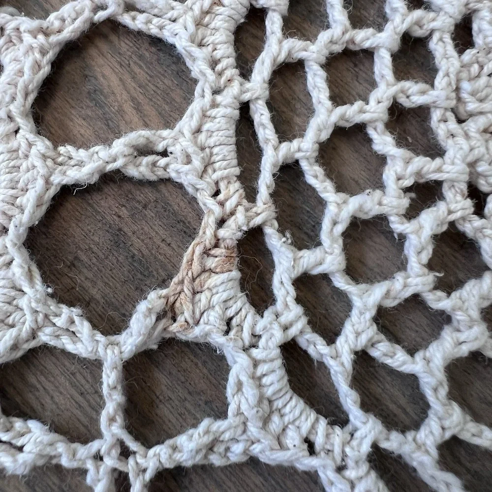 Vintage Handmade Crocheted Lace Tablecloth White Thread 54x96 Medallion